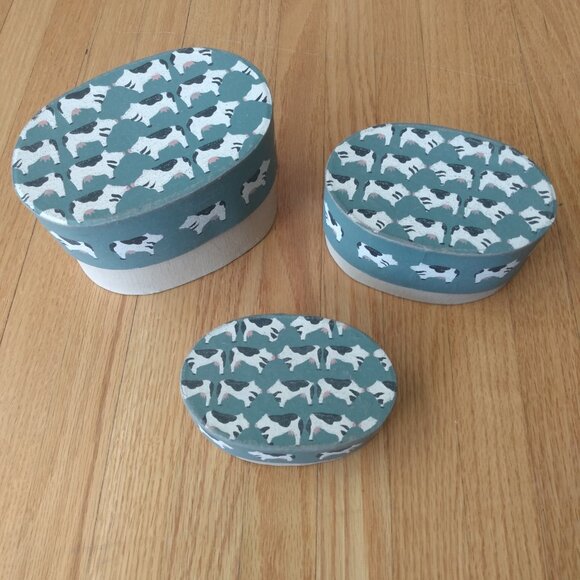 Vintage Nesting Shaker Boxes Hand Painted Cows Country Farmhouse Decor - Picture 4 of 12